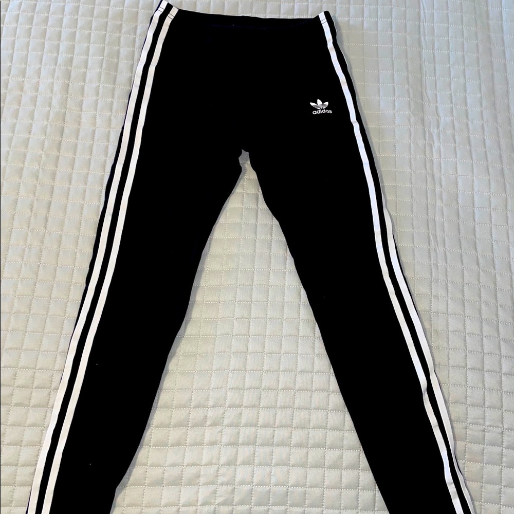 Adidas leggings black with white stripes